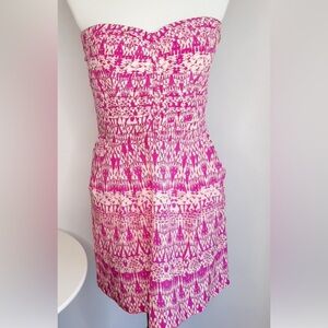 Rare Charlie Jade Pink and White Smocked Strapless Sheath Dress